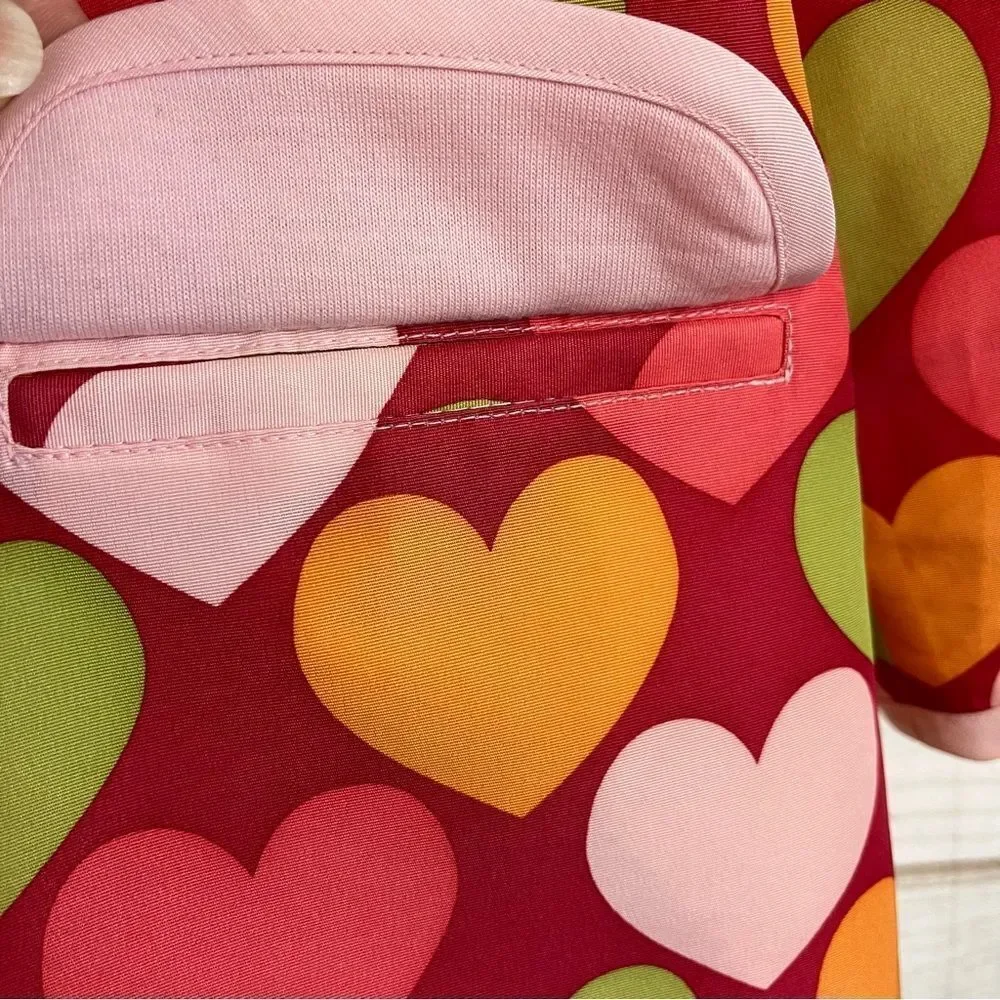 Girls Gymboree Lined Raincoat/Rain Jacket Hearts Velcro Raspberry  Pink 5-6